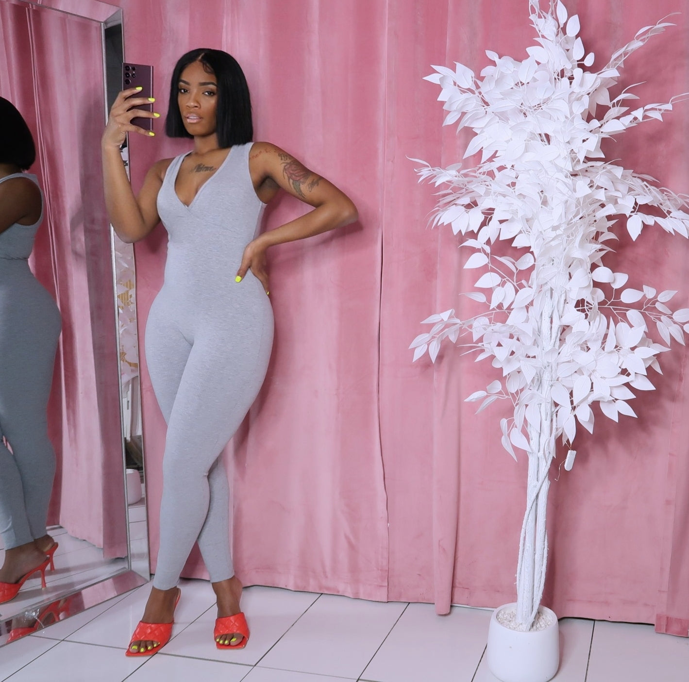 Grey and pink store jumpsuit